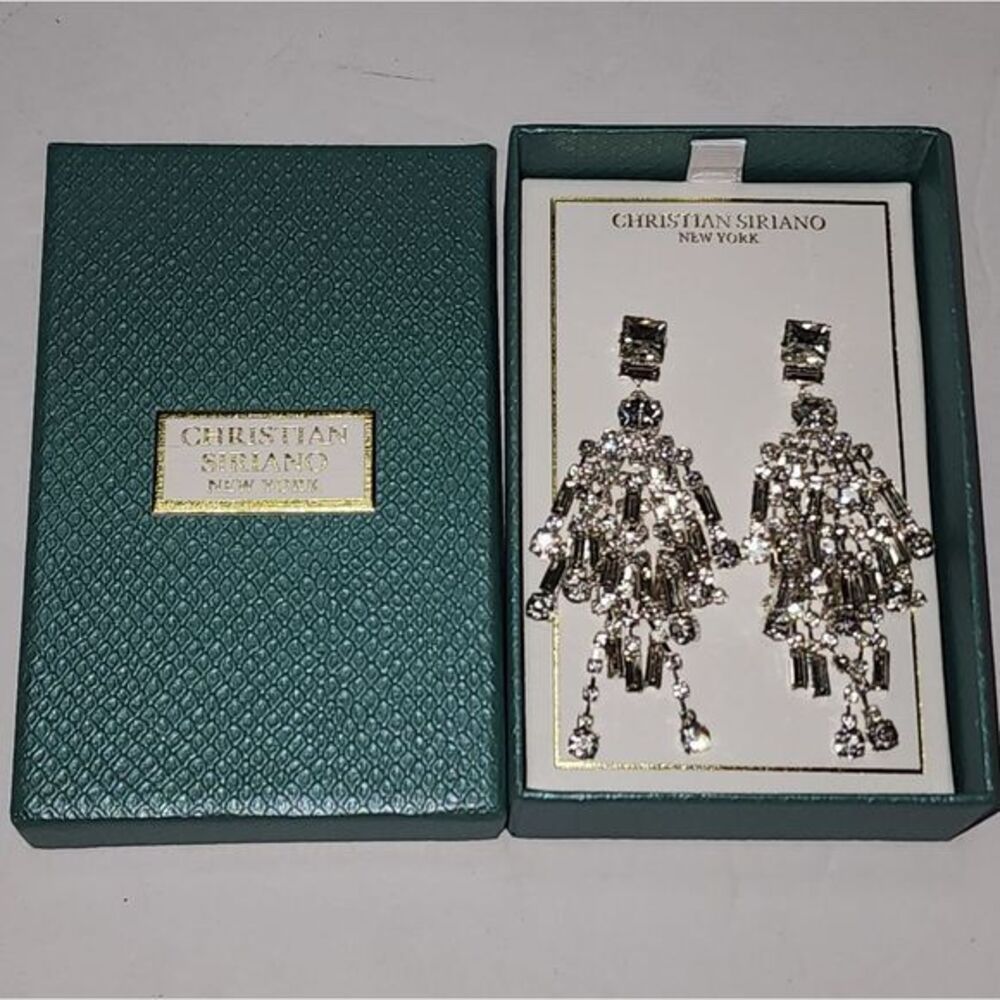 Christian Siriano New York Crystal Chandelier Drop Earrings Silver Tone NIB 3.5"